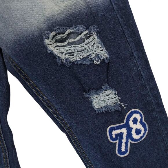 GB18401-2010 Classic B Men's 32x31 Distressed Bleach Jeans Bear Varsity Patches - Picture 5 of 8